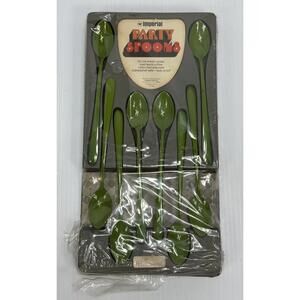 Vintage MCM Imperial Party Spoons Avocado Green‎ Stainless Steel Original Box